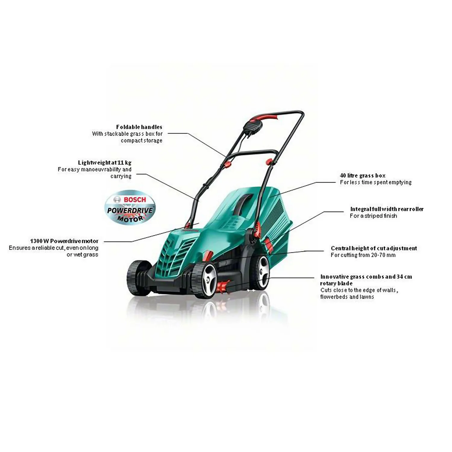 Bosch 1300W Rotak 34-13 Electric Lawn Mower - 34cm 5 Bosch 1300W Rotak 34-13 Electric Lawn Mower - 34cm - Image 3