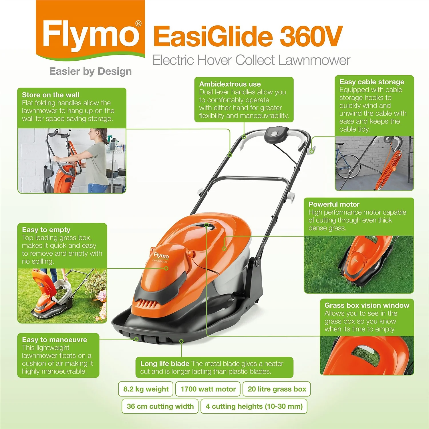 Flymo 1800W EasiGlide Electric Hover Lawn Mower - 36cm 10 Flymo 1800W EasiGlide Electric Hover Lawn Mower - 36cm - Image 8