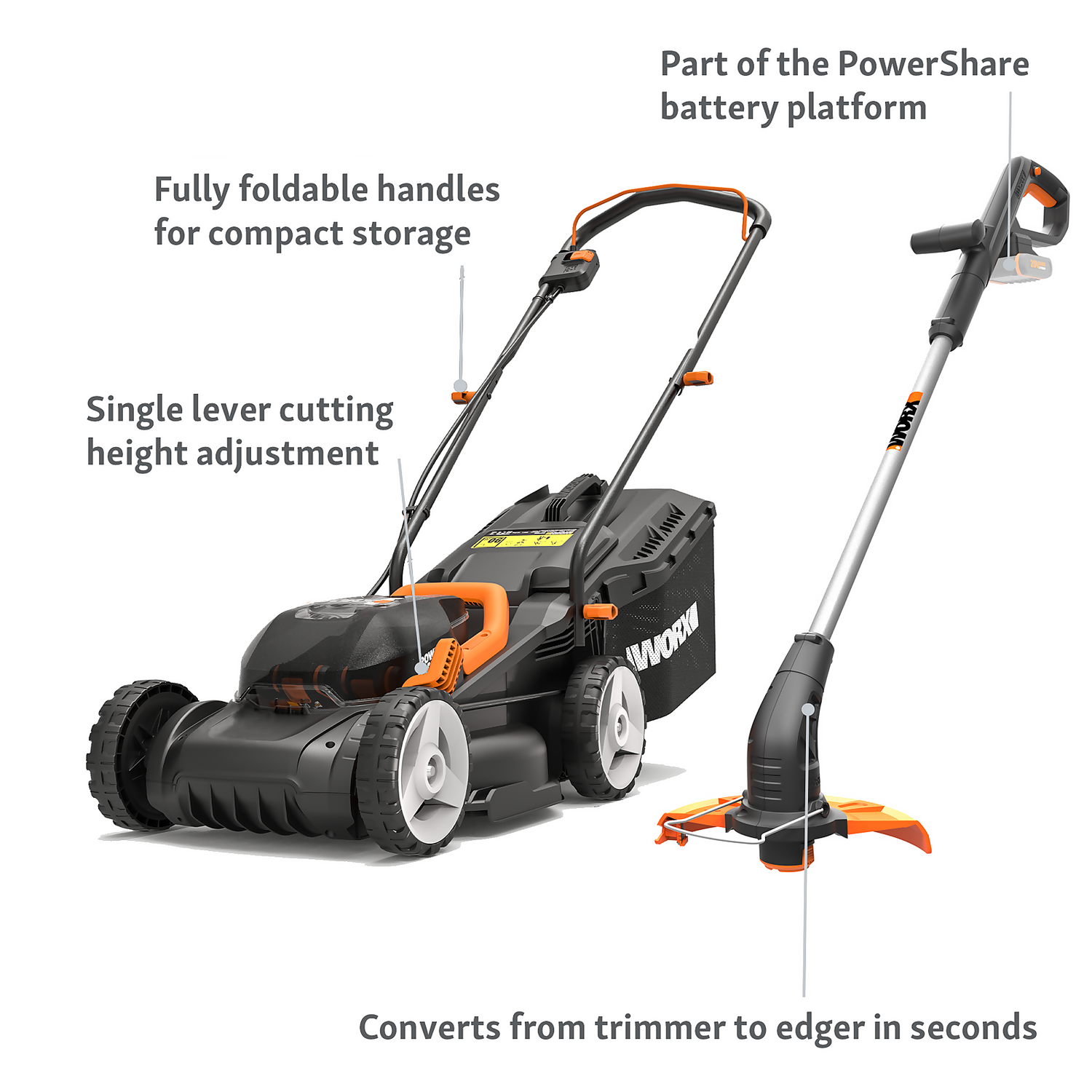 WORX 40V WG927E Cordless Lawn Mower & Trimmer Twin Pack - 34cm 6 WORX 40V WG927E Cordless Lawn Mower & Trimmer Twin Pack - 34cm - Image 4