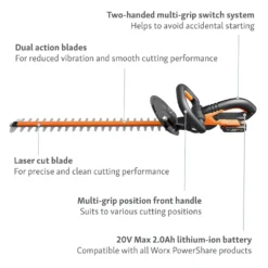 Worx WG260E.5 20V 2.0Ah Cordless Hedge Trimmer - 61cm 12 Worx WG260E.5 20V 2.0Ah Cordless Hedge Trimmer - 61cm -Garantia Store 13326412 9914900646513268