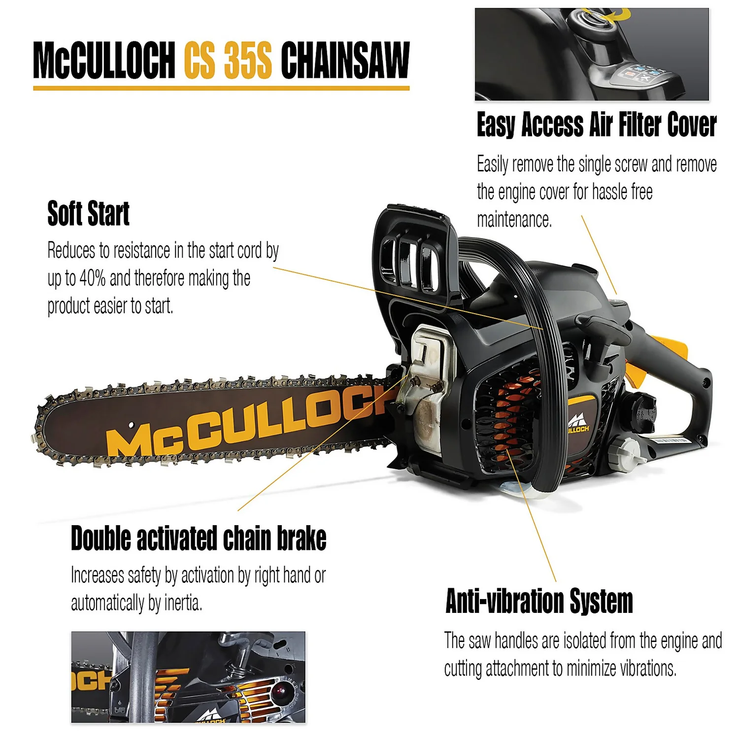 McCulloch CS35S Petrol Chainsaw 5 McCulloch CS35S Petrol Chainsaw - Image 3