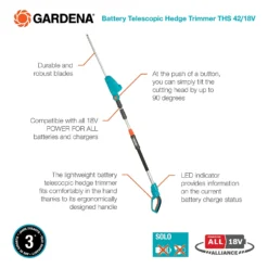 GARDENA Telescopic Cordless 18V Hedge Trimmer 12 GARDENA Telescopic Cordless 18V Hedge Trimmer -Garantia Store 13524827 1334936344375021